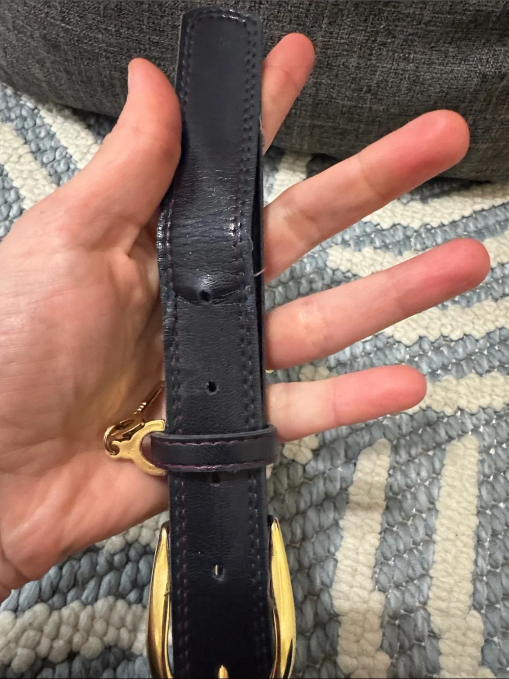 Vintage Roeckl Belt Gold Buckle Key Charm Black Burgundy blue